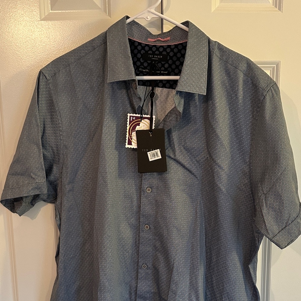 Ted Baker Short Sleeve Button-Down Shirt in Slate Blue- New with tag